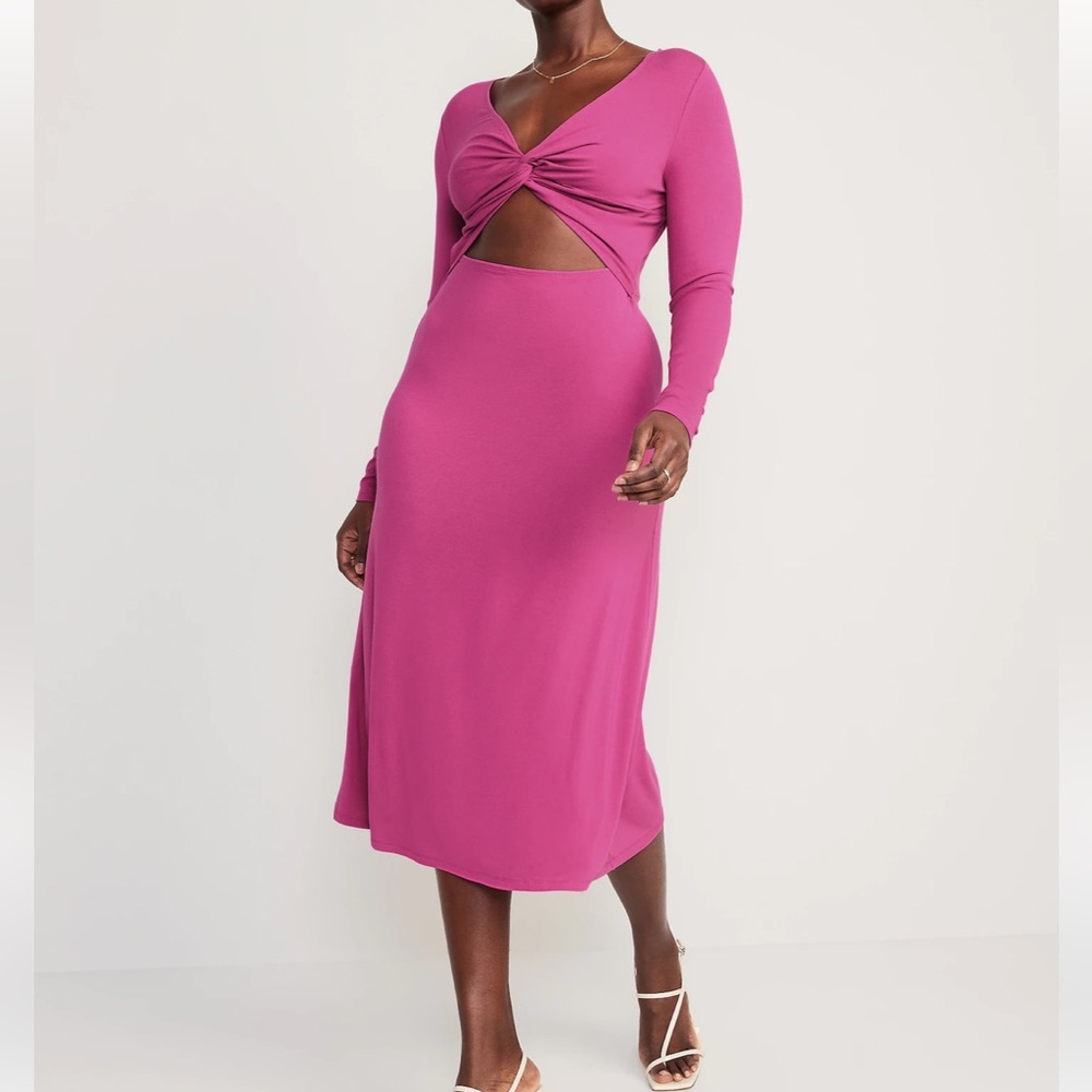 OLD NAVY Fit & Flare Twist-Front Cutout‎ Midi Dress